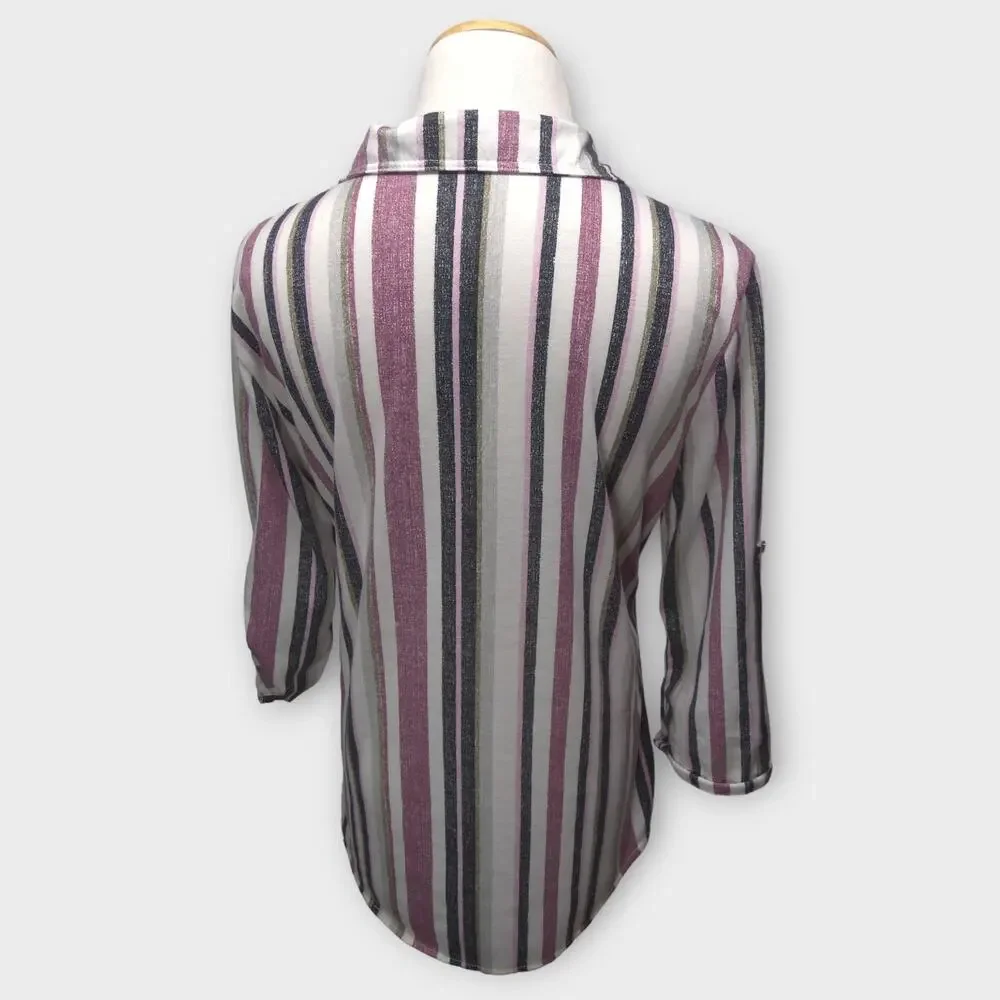 Women's Eden & Olivia Striped Button Up Blouse Size Medium - Picture 6 of 9